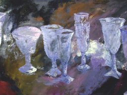 Gläser (lila), Oel a/L, 70x150cm