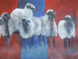 Schafe auf Reisen, Oel a/L, 150x105cm