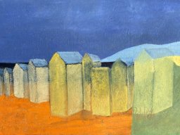 Strandhäuschen, Oel a/L, 67x97cm