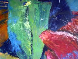 grüne Tulpen, Oel a/L, 100x110cm